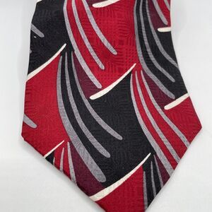 Ashberry Men's Tie,  abstract feather pattern in red, black, White and grey.